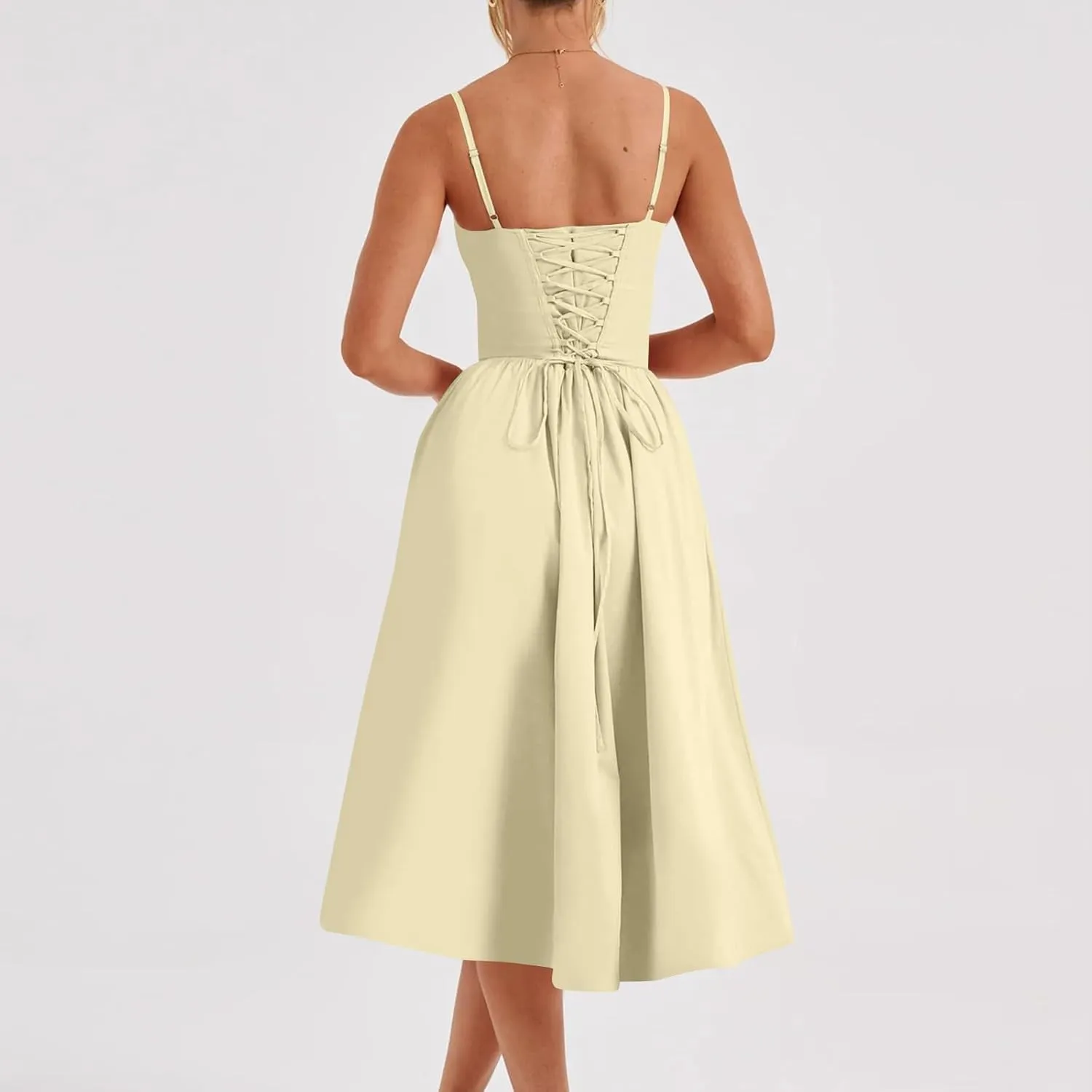 Women's Summer Corset Midi Dress 2025 Summer Spaghetti Strap Low Cut Bust Dress Beach Party Maxi Dresses