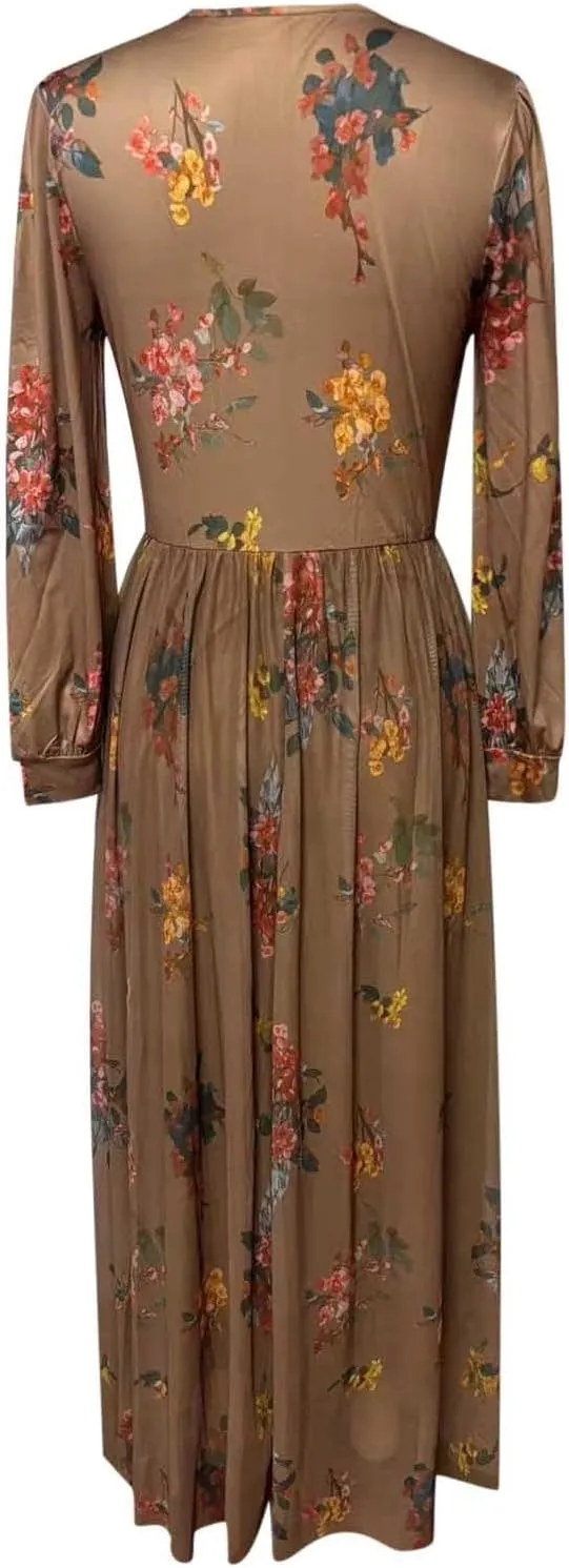 Women's Vintage Pastoral Flower Long Dress Trendy 2025 Sexy V-Neck Long Sleeve Western Dress Summer Casual Maxi Dress