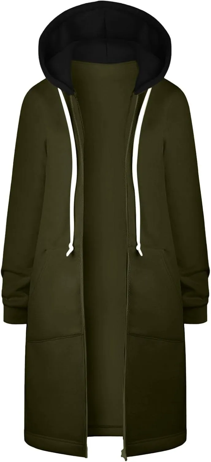 Womens Zip Up Long Sleeve Hoodies Sweatshirt Fleece Jackets 2024 Fall Fashion Outfits Winter Clothes Long Coats