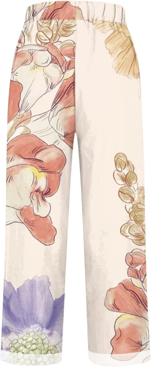 Women'sLounge Pants Women Solid Straight Solid Elastic Pants Long Drawstring Linen Women Lightweight Tapered Lounge