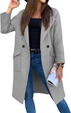 ZWRXW Women's Long Blazer Jackets Open Front Double Breasted Lapel Cardigans Loose Fit Business Work Overcoats with Pockets